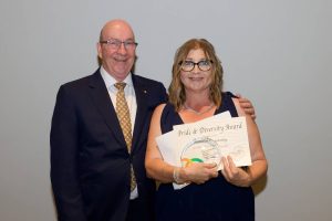 Lifeview Director Peter Reilly with Pride and Diversity Award winner, Social Support and Events Manager, Annitta Macauley.